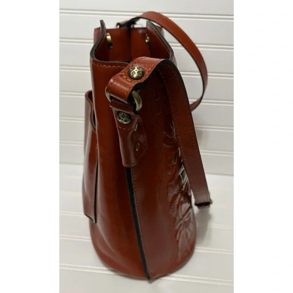 PATRICIA NASH Lavello Cut Out Brown Leather Bucket Crossbody Shoulder Bag NEW - Picture 6 of 11